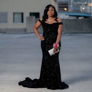 Elegant Black Sequin Off-Shoulder Gown